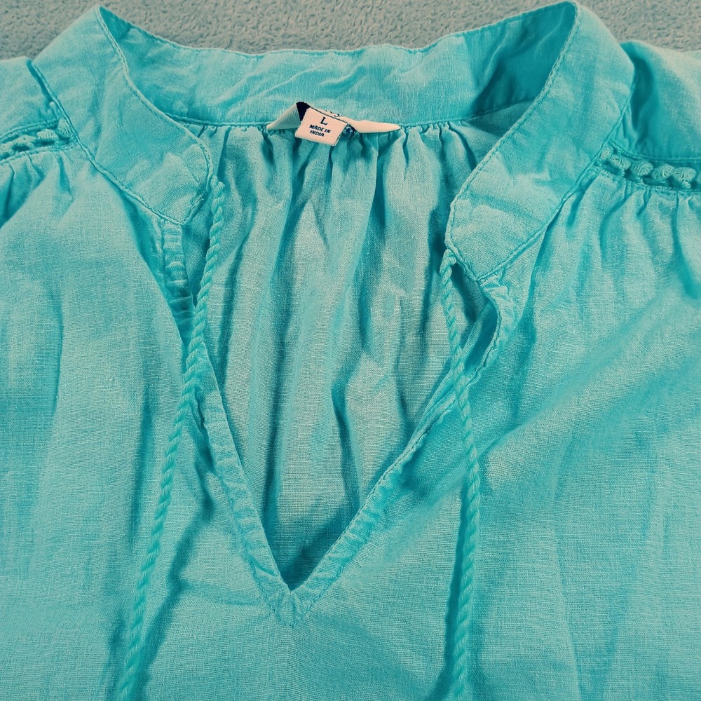 Crown & Ivy Women Sleeveless Peplum Top Turquoise Large Linen Blend Tassel - Picture 4 of 11